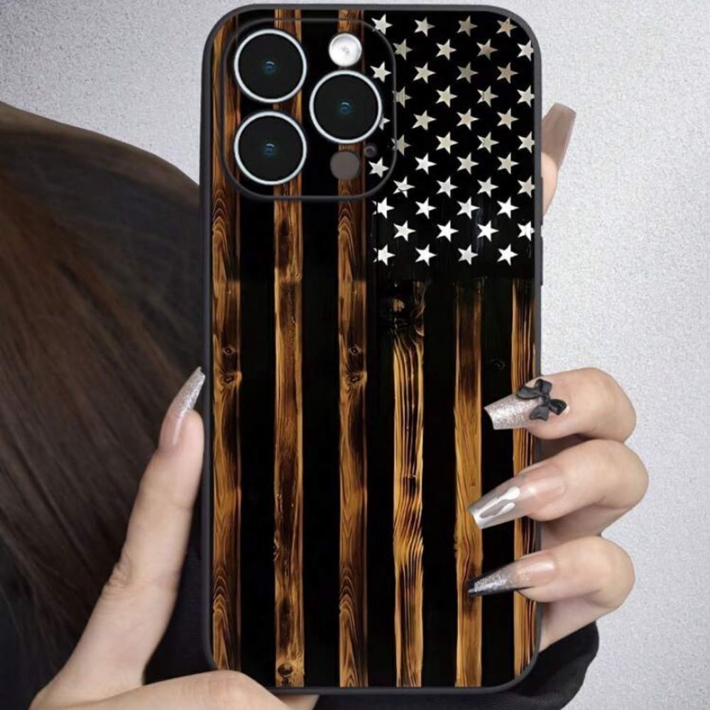 3for$20 NEW Wood Grain Flag Design Black Matte Tpu Case With Full Protection